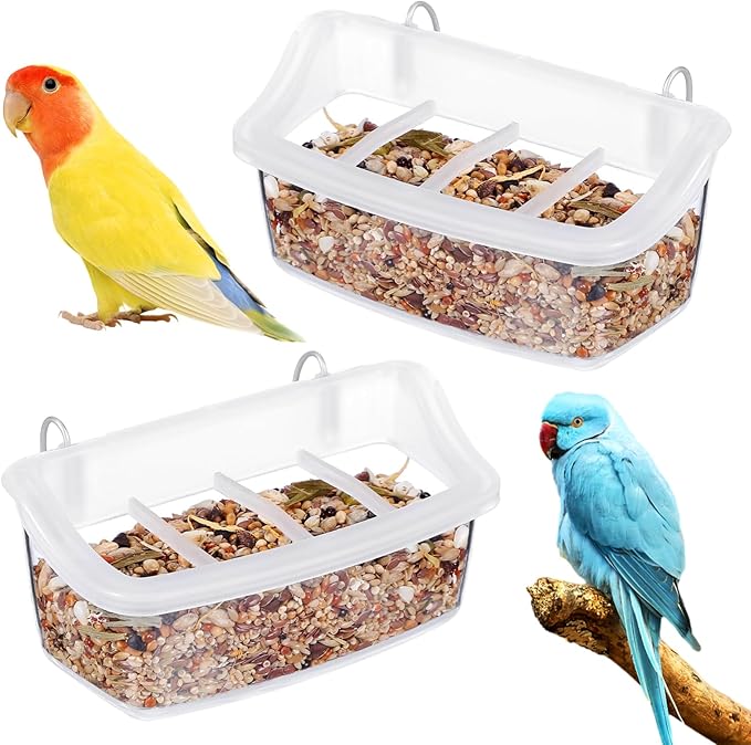 Veemoon 2pcs Splash Hanging Plastic Bird Cage Feeder No Mess Bird Cage Feeder Small Pet Parrot Feed Bowl Parrot Food Feeding Storage Container for Pet Parakeets, Cockatiels, Finches (4.5 * 2.3inch)