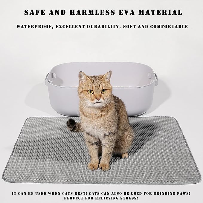 HCY&WLD Cat Litter Mat, 45x26 Inch Extra Large&Long Double Layer Cat Litter Box Mat, EVA Non-Slip, Waterproof Urine Proof Cat Litter Catcher Mat, Easy Clean Scatter Control (45x26 Inch, Black)