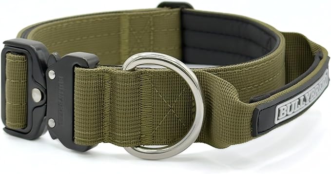 Heavy Duty Dog Collar, Tactical Dog Collar, Dog Collars for Medium Dogs, Waterproof Dog Collar, Dog Training Collar, Quick-Release Metal Buckle, Adjustable Sizes – BULLYBREED (Olive Green, Medium)
