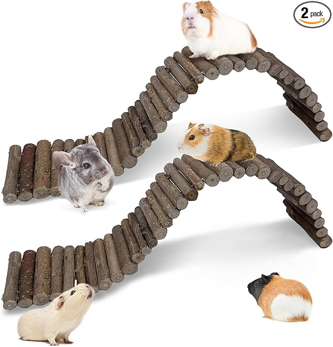 Hamiledyi 2PCS Natural Wood Hamster Climbing Ladder & Hideout Toy - Multi-Size Small Animal Cage Accessories for Syrian Hamsters, Mice, Gerbils, Sugar Gliders (21.7x3.5 Inch)