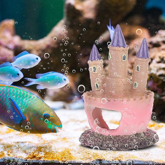 AYNEFY Aquarium Castle Decorations,Resin Cartoon Castle Shape Fish Cave Hideouts Ornaments Aquarium Landscape Decoration for Freshwater and Saltwater Fish