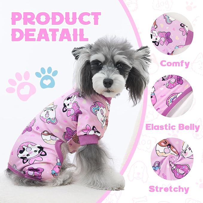 XPUDAC 4 Pack Dog Pajamas Pink Dog Clothes for Small Medium Dogs Girl Breathable Stretchy Pjs Jammies Outfit Puppy Onesies, S