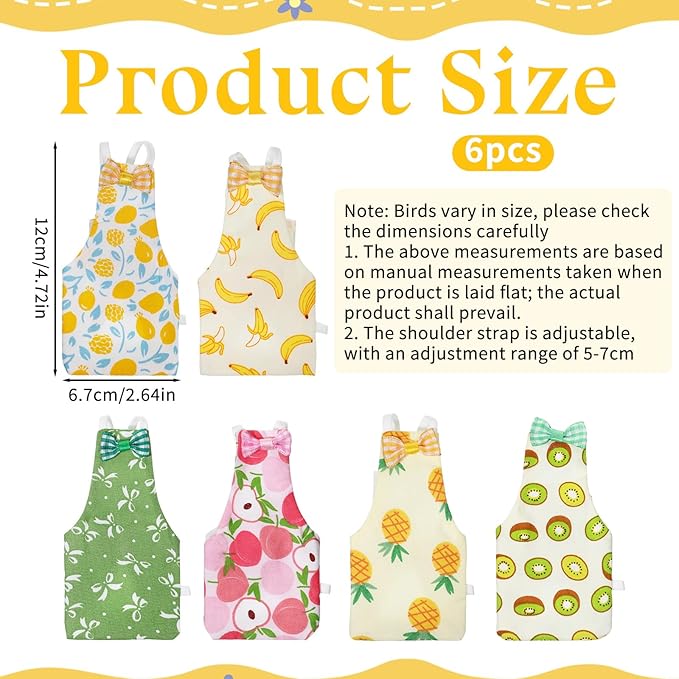 6 Pcs Bird Diapers, Parrot Diaper Reusable with Waterproof Lining, Washable for Cockatiel Budgie Lovebird Parakeet Canary, 4.72x2.64 Inches (Colorful)