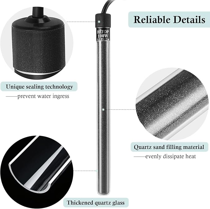 HITOP Compact Submersible Aquarium Heater -100w Digital Heater for Fish Tank Turtle Tank, for Saltwater and Fresh Water with Temperature Controller