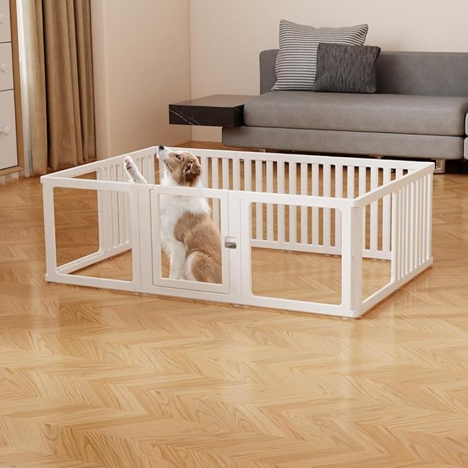 15 Pcs DIY Plastic Acrylic Dog Playpen with Clear Dog Gate, Clear Acrylic Dog Pen for Indoor Easy to Assemble and Disassemble，23.6" Height