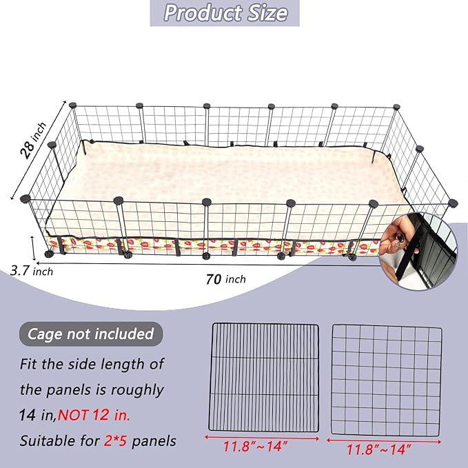 Guinea Pig Cage Liner，Washable Waterproof Oxford Cloth Cage Liners for Small Animals,Hamster Chinchilla Hedgehog Rabbit and Other Small Animals Not Include Cage (28x70 inches)