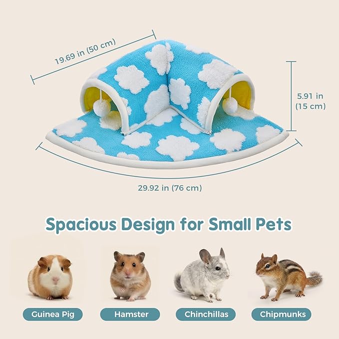 Avont Guinea Pig Hideout Tunnel Bed, Large Washable Hideaway House with Play Tunnel for Small Animals, Chinchillas Hamsters Chipmunks Dwarf Rabbits Rats -Cloud