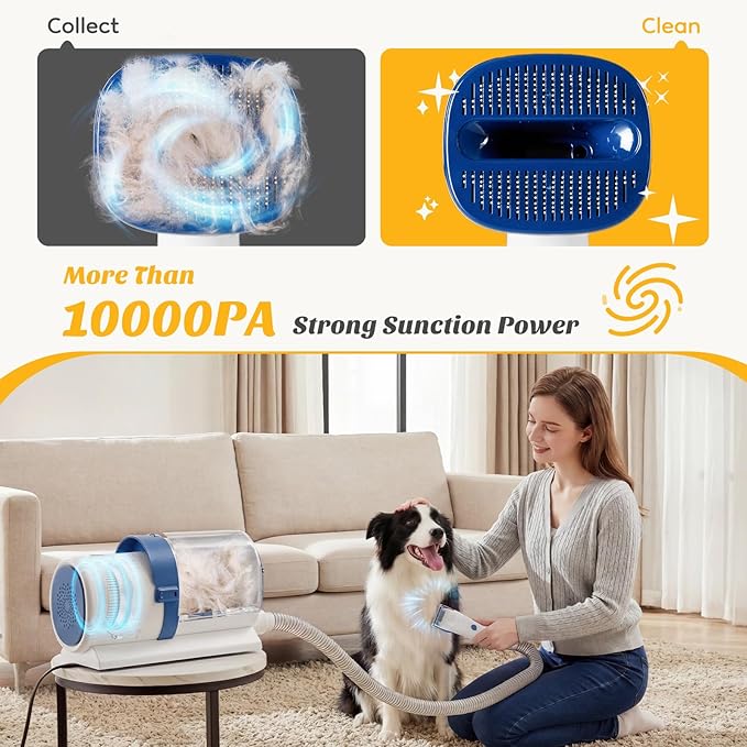 NEWBULIG 5-in-1 Pet Grooming Vacuum Kit, 2.5L Dust Cup, 3 Suction Modes and 5 Groomer Tools, Dog Clippers with Cordless Low Noise for Cats, Dogs Other Animals Hair Trimmer