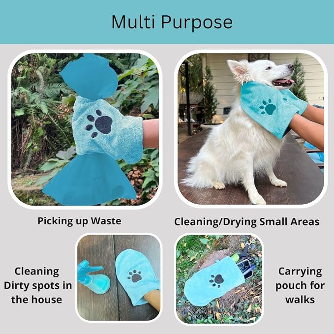 Penny & Niko Microfiber Pet Towel Mitts - Paw Cleaning and Drying Mitts/Gloves for Dogs and Cats (Sky Blue, Standard - 4 Pack)
