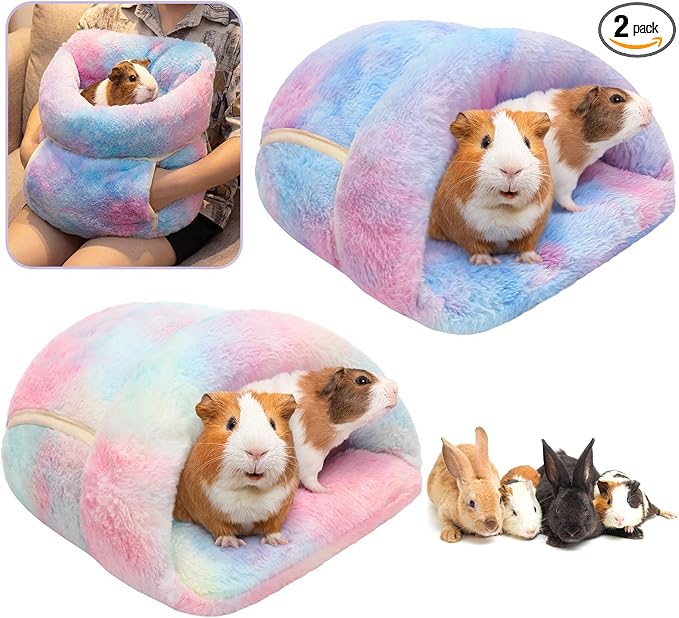 Wenqik 2 Pcs Guinea Pig Hideouts Guinea Pig Bed Washable Bunny Bedding Cuddle Warm Small Pet Sack Supplies Portable Pet Carrier Cage Nest Accessories for Cage(Gradient Colors,Blending)