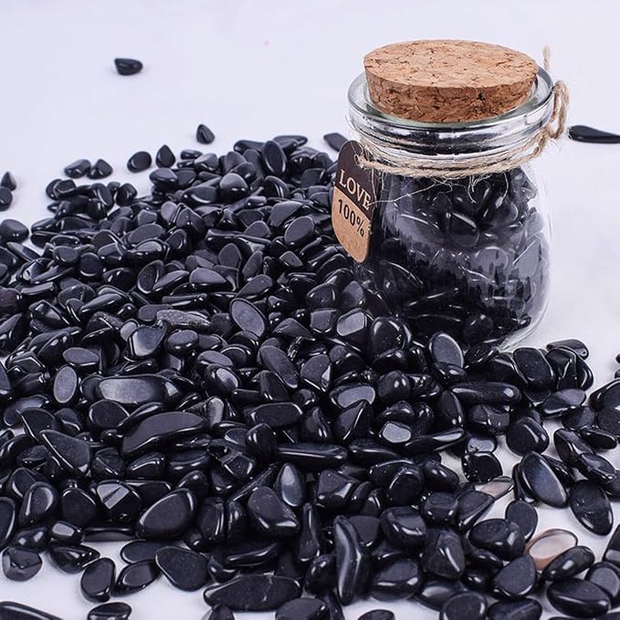 Erliway Black Obsidian Crystal Chips Bulk for Vase Filler, 0.5 lb 7-9 mm | Natural Crushed Crystal Stone for Spell Jar, Aquarium Gravel, Reiki Healing Meditation, Jewelry Making, Resin Art, Home Décor