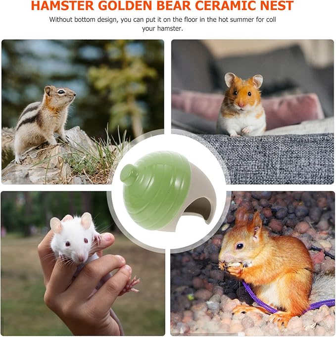 Ceramic Small Pet Hideout Pets Out Acorn Shaped Small Animal Bed Guinea Pig House Cage Supplies for Gerbil Hamster Squirrel Chinchilla Green Toy Ceramic