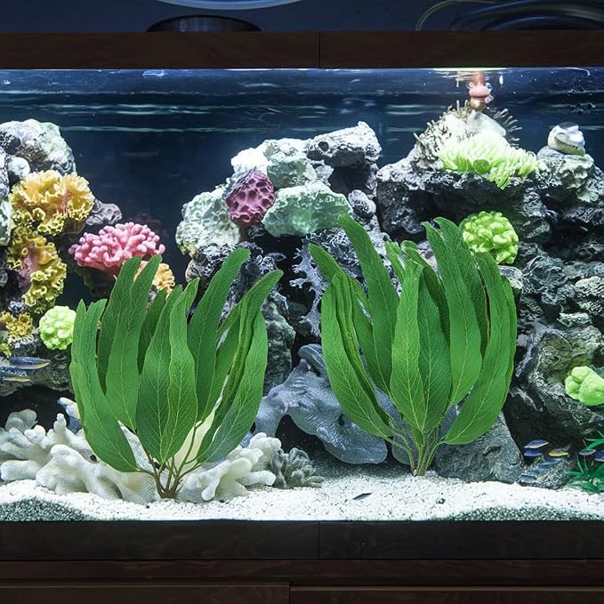 2Pcs Artificial Aquatic Plants Set - Lifelike Silk Fabric Leaves for Aquarium Decoration, Easy to Maintain, Vibrant Underwater Garden (Green)