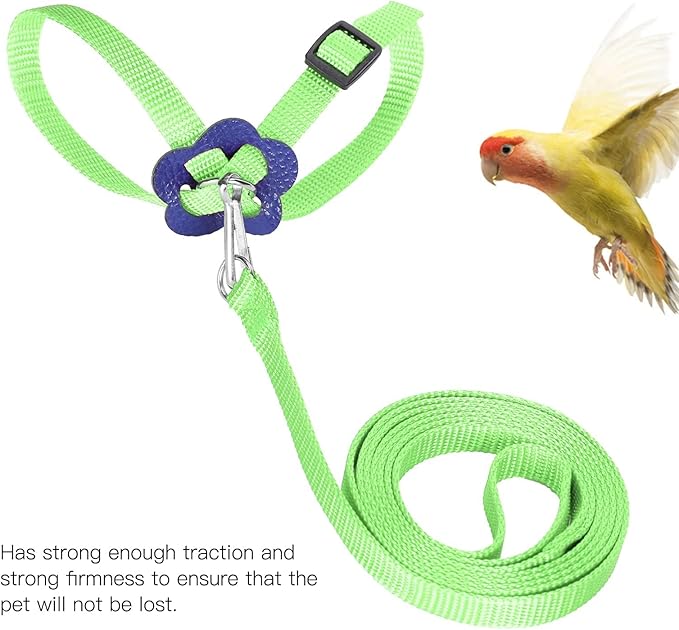 Bird Harness and Leash, 120cm Pet Parrots Adjustable Nylon Anti‑Bite Training Rope for Outdoor Flying Parrot Harness Leash Training Supplies for Parrots Alexandrine, Scarlet, Keck, Mini Macaw(Green)