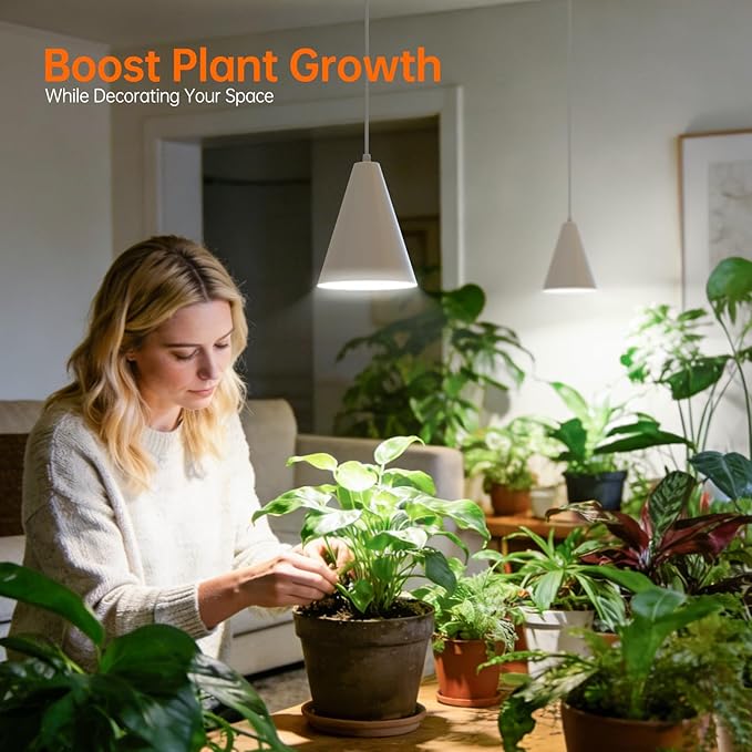 Bstrip Hanging Grow Lights for Indoor Plants, Two Head One Cord, 50W Full Spectrum Hanging Plant Light with Timer, 5000K Daylight White Pendant Grow Light for Garden, Flowers, Succulents Growing