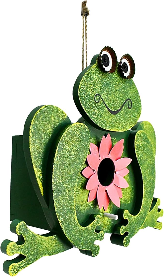 Linfevisi Wooden Bird House Frog Bluebird Nest Box Birds Boxes Home Wood Birdhouses Hanging Outdoor Decorative for Wren Finch Chickadee Sparrows Cardinals Garden Tree