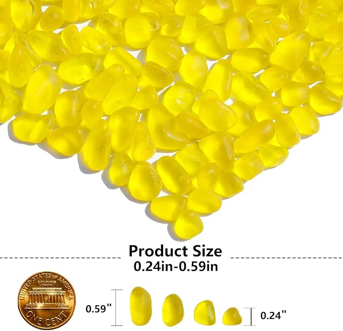 QYGL Sea Glass Stones - 2.9LB/46.4oz Yellow Frosted Glass Pebbles | Glass Gemstones Perfect for Aquarium Rocks, Fish Tank Gravel, Vase Fillers, Seaglass DIY Crafts, and Home Decor