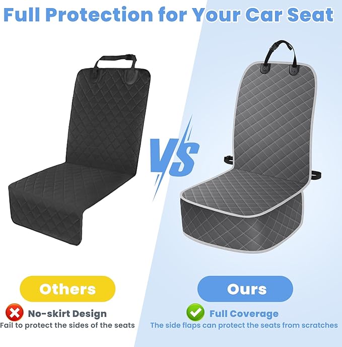ELONGRIVER Dog Car Seat Covers, Waterproof Front Seat Cover for Dogs, Scratch-Proof, Nonslip Pet Passenger Seat Cover Protector, Universal Fit for Cars Trucks SUVs (Grey, Large Size)