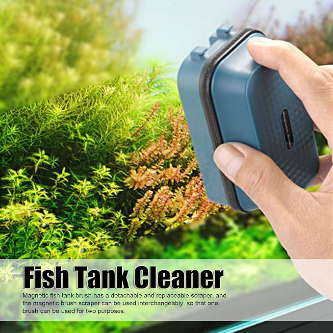Magnetic Fish Tank Brush, Floating Aquarium Double-Sided Cleaner with Scraper for Algae Removal, Separate Automatic Floating Design, Strong Magnetism