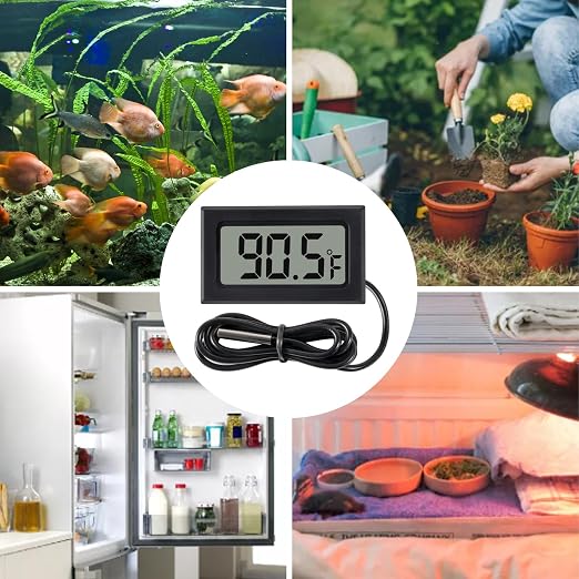 6 Pack Digital Thermometer Wired for Car Greenhouse Indicator Indoor Room Freezer Refrigerator Aquarium with 1M Waterproof NTC Probe Fahrenheit(℉)