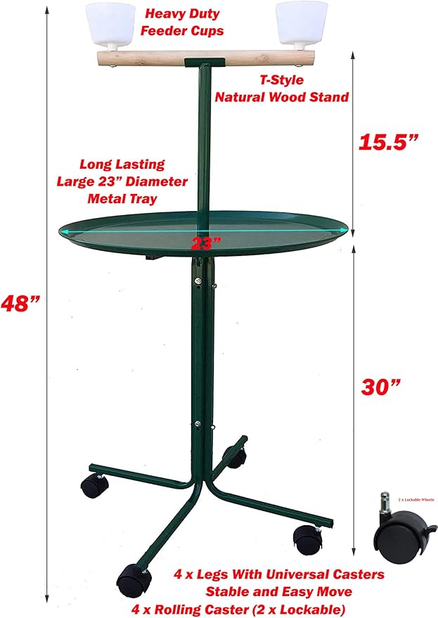 Large 23" Play T-Stand Perch Metal Base Parrot Bird Cage Amazon African Grey Macaw Cockatoo (23", Green)