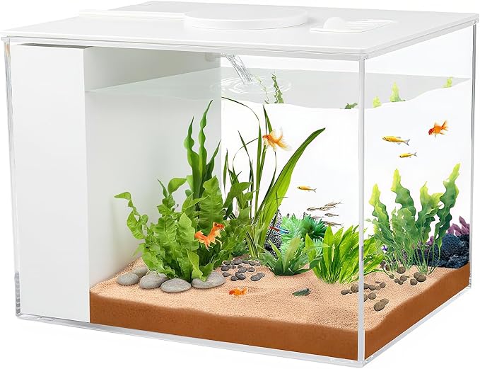 Betta Fish Tank Small Aquarium 1 Gallon Self Cleaning Fish Tank Starter Kit with Filter,Light and Adjustable Water Pump All-in-one Smart Desktop Aquarium for Shrimp Goldfish (Upgrade Filter Media)