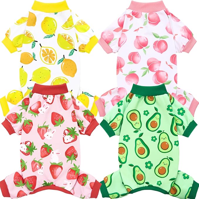 XPUDAC 4 Pieces Dog Pajamas Small Sized Dogs Boy Girl Strechy Soft Pjs Summer Pet Clothes for Dog Cat Puppy Onesies, XL