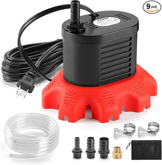 FIDISP Pool Cover Pump, 850 GPH Pool Water Pump with 20 FT Drain Hose | 4 Adapters, 25 FT Power Cord, Water Pump for Pool Draining for Drainage of Pool Covers, Ponds (Red)