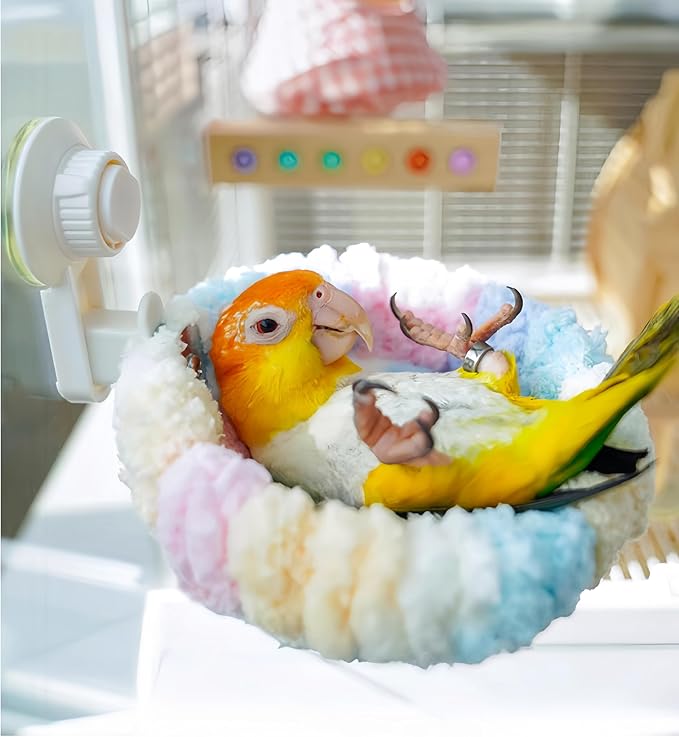 Warm Bird Nest Bed with Suction Cup Bird Snuggle Hut Breeding Bird House Plush Hanging Bird Bed for Parakeet, Conure, Budgie, Cockatiel, Lovebird, Finch, Hamster-Pink