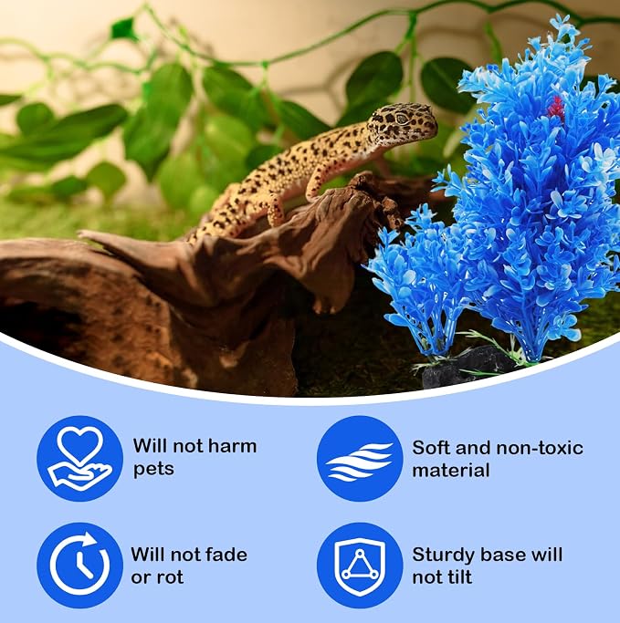 PINVNBY Artificial Plants for Betta Fish Tank,Plastic Aquarium Plant with Resin Base Realistic Goldfish Tank Aquatic Plants Decoration(Blue)