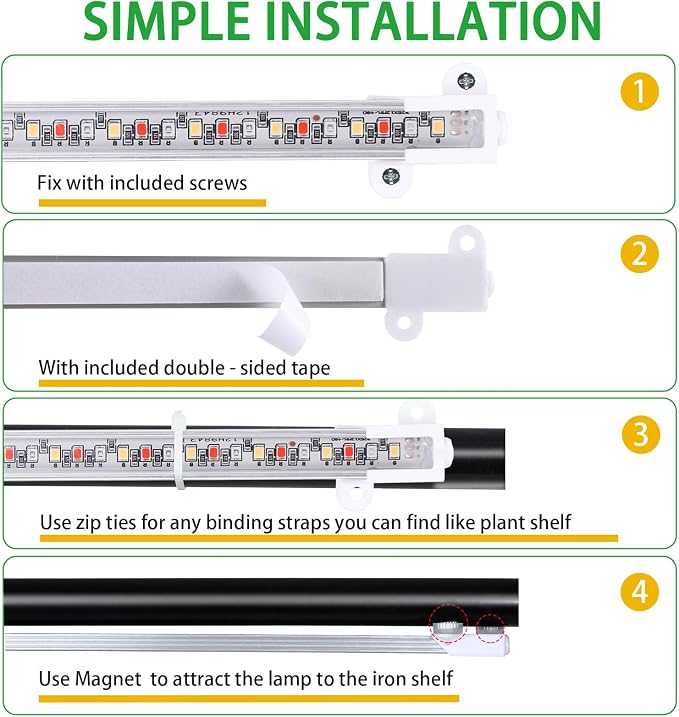 RWNTAO Four Strip Growing Lamp for Indoor Plants, Red & Blue & Yellow Full Spectrum LED Grow Light Strips with Auto ON/Off 3/9/12H Timer,10 Dimmable Levels for Green House Succulent (13 in)