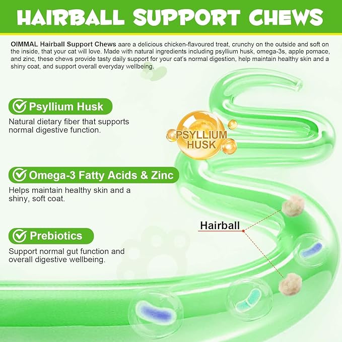 VOSIFSDIY Hairball Treatment for Cats, Cat Treats Hairball Remedy Crunchy & Creamy Chews Supports Skin & Coat, Vitamins for Digestion, Chicken (30-Day Supply)-2PCS
