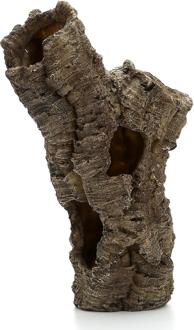 Reptile Hides Cave, Fish Tank Decor Tree Trunk Reptile Aquarium Decorations | 12’’ Large Aquarium Decor, Bark Texture Resin Ornament for Reptile Fish Tank 10+ Gal, Hideout for Fish Lizard Leopard Gecko