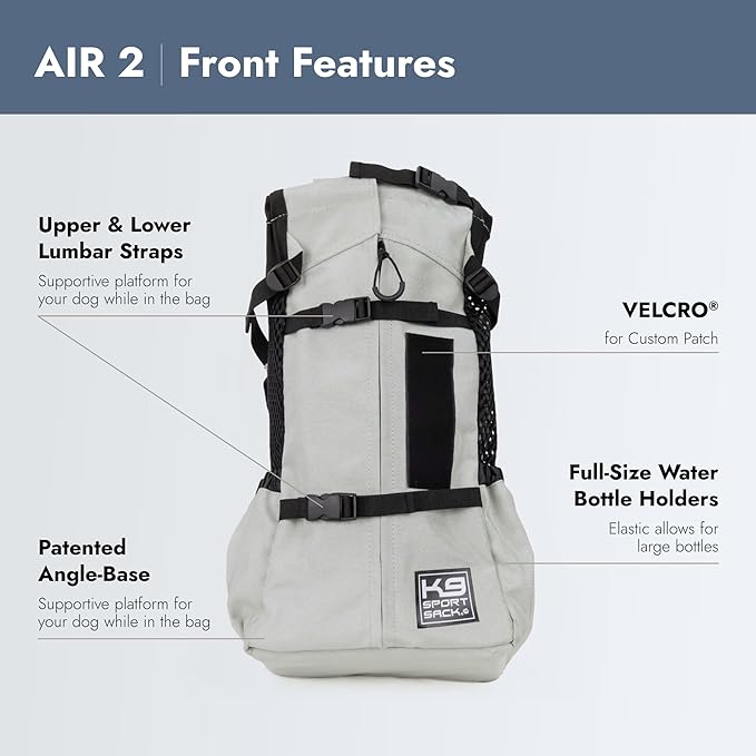K9 Sport Sack Air 2 - Small, Light Grey - Ideal for Dogs with 13-16” Back Length - Durable, Breathable Backpack-Style Carrier - Perfect for Walks, Short Hikes & Public Transportation