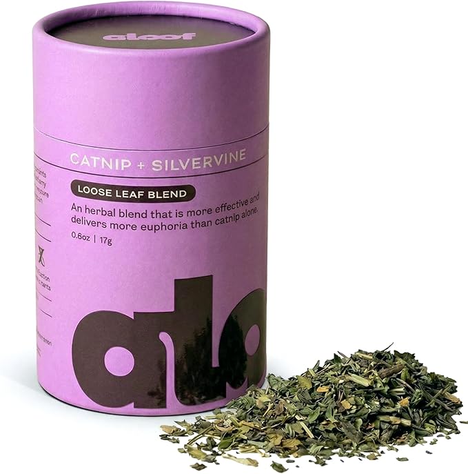 Aloof Premium Catnip for Cats with Silvervine - Strong Dried Catnip Leaves, Loose Leaf Catnip Blend, Natural Cat Attractant and Treat, .6oz