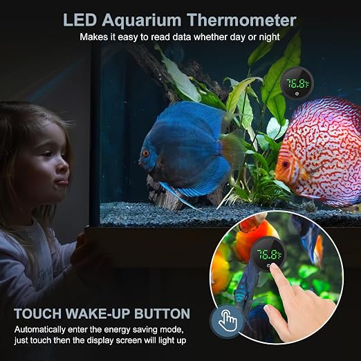 Upgraded Aquarium Thermometer, 5S Refresh Speed, Digital Fish Tank Thermometer LED Display ±1°F, Stick-on Thermometer for Aquariums, Glass Containers