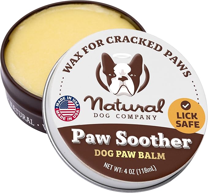 Natural Dog Company Paw Soother Balm & Wax - Dog Paw Balm & Moisturizer for Dry, Cracked Paw Pads, Helps Moisturize & Condition Worn Paws, Coconut Oil & Calendula, Daily Paws Care, 4 oz Tin