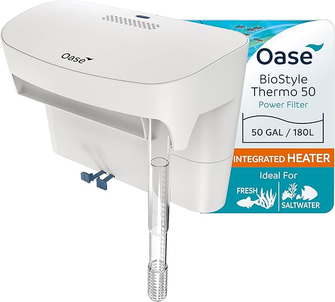 OASE BioStyle Thermo Power Filter with Built-in Heater for Aquariums up to 50 gallons, Multi-Stage Filtration, Easy Maintenance, Quiet Hang on Back Filter, White