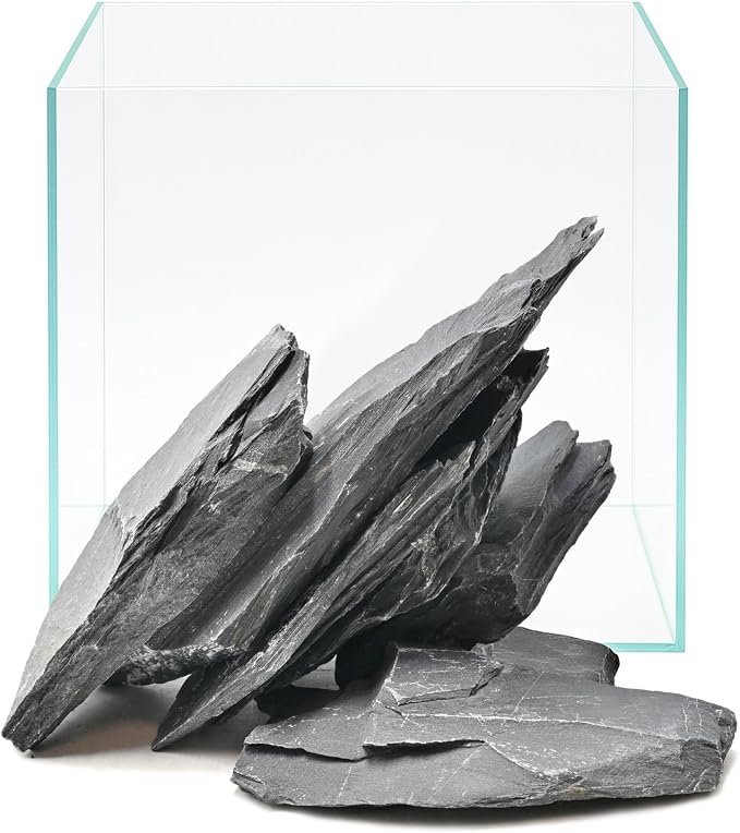 Natural Slate for Aquarium Fish Tank Models Decoration Freshwater Amphibian enclosures (1lb（2-4in）, Slate Rock)
