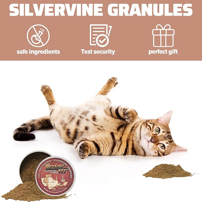 Silver Vine Powder, Organic Gall Fruit Powder(Matatabi), 100% Natural Catnip Alternative, Refillable Catnip Toys for Cats & Kittens, 50 Grams（1.8 OZ） of Powder