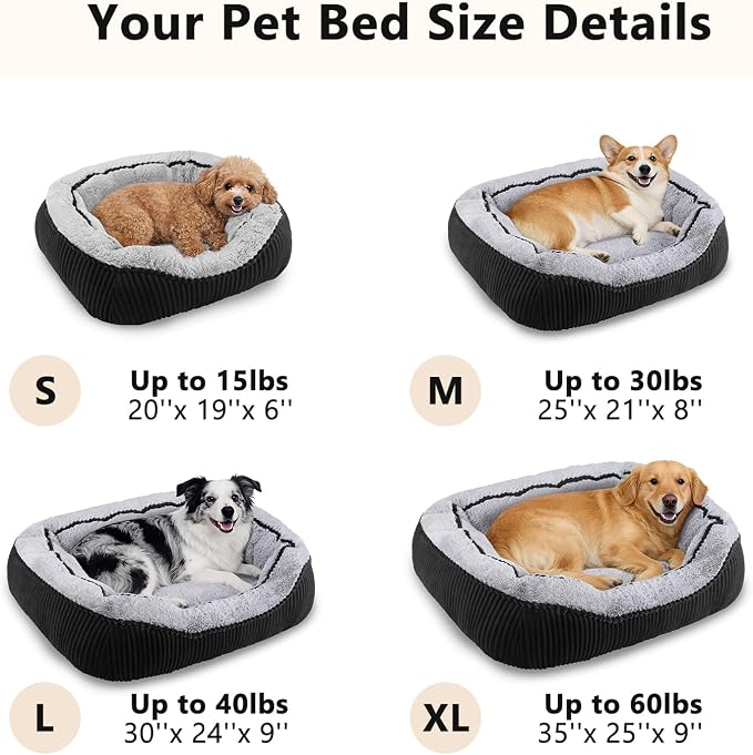 Dog Beds for Small Medium Large Dogs & Cats. Washable Pet Bed, Orthopedic Dog Sofa Bed, Soft Calming Sleeping Warming Puppy Bed (Black, Medium-(25’’x 21’’x 8’’))
