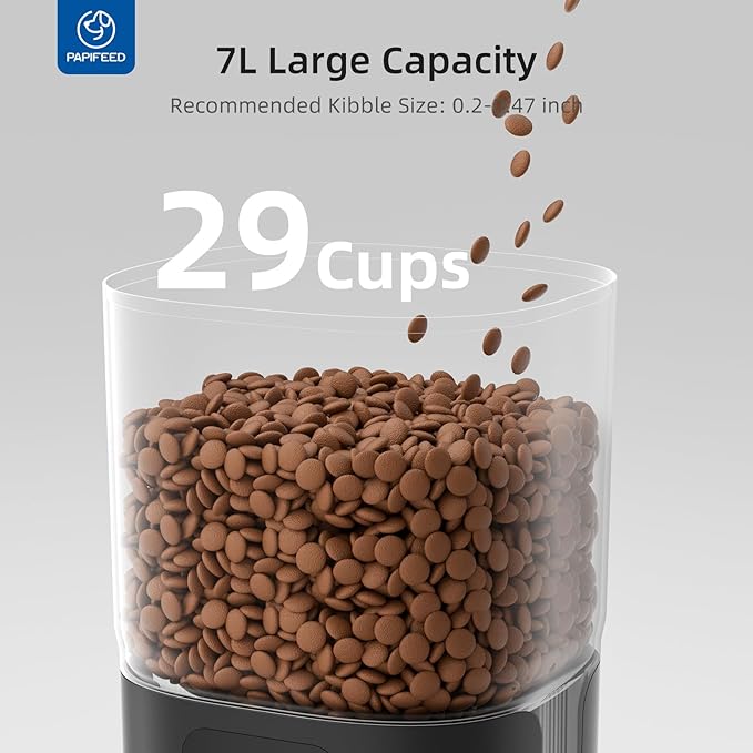 PAPIFEED Automatic Cat Feeder 2 Cats, 2.4G WiFi Cat Food Dispenser with App, 7L Slow Feeder Timed Cat Feeder for Dry Food, 10 Meals/Day, 12 Portions/Meal, Smart Pet Feeder for Small Dog