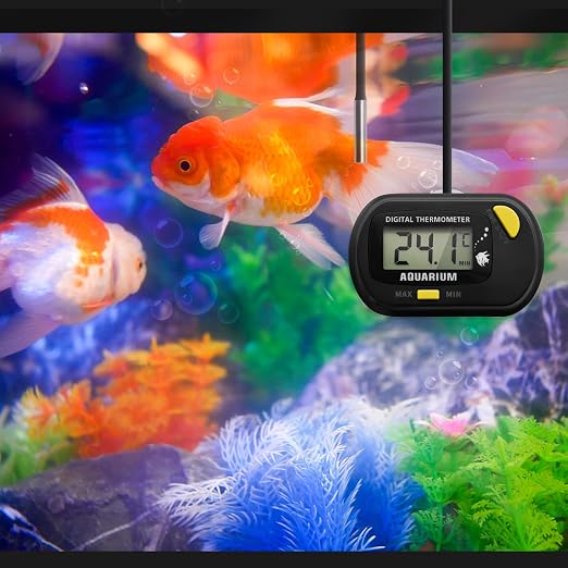 Digital Aquarium Thermometer for Fish Tank & Reptile Terrarium Large LCD Display with MAX/MIN Memory, Waterproof Submersible Water Temperature Gauge for Freshwater & Saltwater Tanks (Orange)