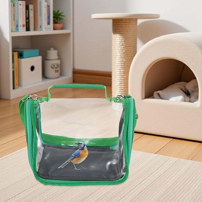 Levemolo Small Portable Bird Cage Carrier for Travel – Lightweight Plastic Parrot and Budgie Travel Cage Bag, Compact Green Pet Bird Carrier for Outdoor Trips and Vacations