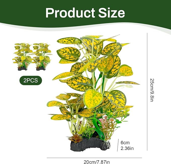 Silk Aquarium Plants 9.8in 2-Pack | Soft fish-safe durable fade-resistant for fresh/salt weighted base flexible
