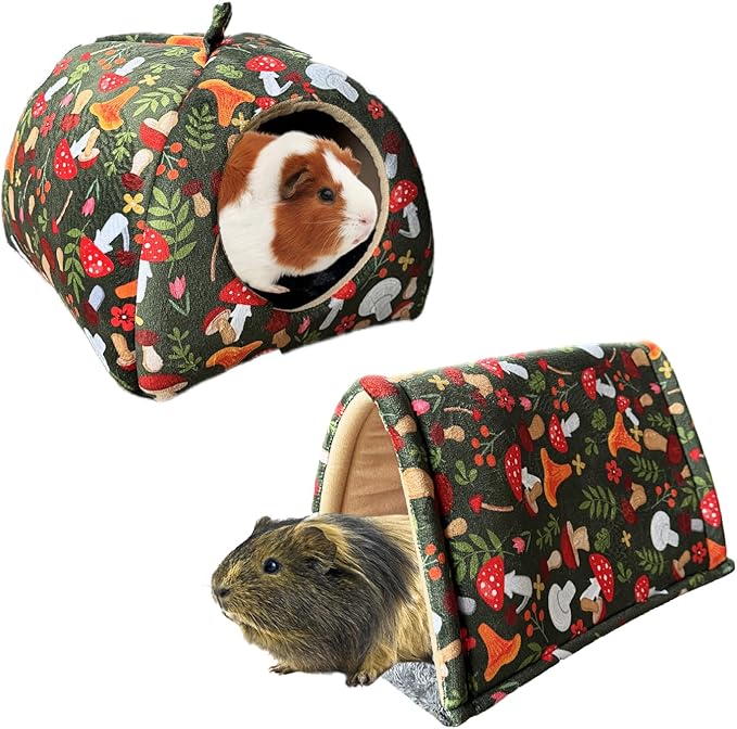 Guinea Pig Hideout & Tunnel Toys Set - Plush Small Animal Tent with Non-Slip Base & Warm Fleece Bedding for Mouse Chinchillas Hamsters Hedgehogs Ferrets Bearded Dragons and Rats
