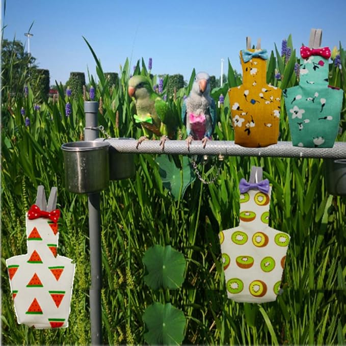 Parrot Diaper with Bowtie Cute Colorful Fruit Floral Cockatiel Pigeons Small Large Pet Birds Flight Suit Clothes Bird Toys Parrot Toys for Large Birds Parrot Cage Bird Cage Accessories Parrot