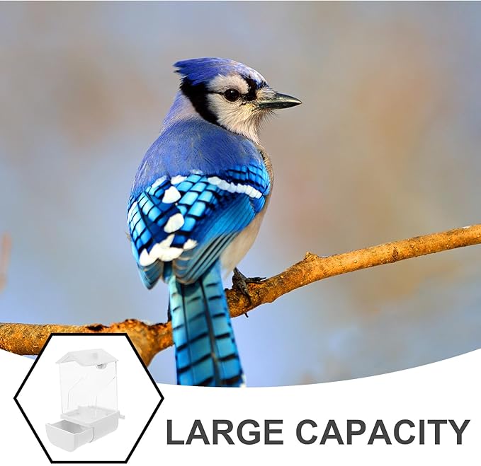 MERRYHAPY No Mess Automatic Bird Feeder with Large Capacity Plastic Parrot Food Dispenser for Outdoor Use, Window Mount Pigeon Feeder Suitable for Wild Birds and Pet Parrots