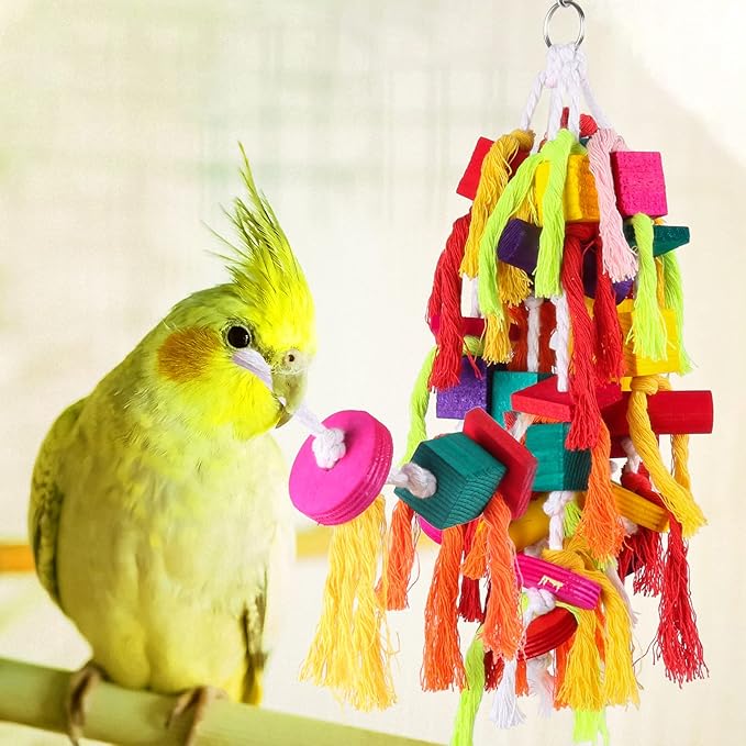 Rypet Large and Small Parrot Chewing Toys Parrot Cage Bite Toy Wooden Block Tearing Toys for Conures Cockatiels African Grey and Other Amazon Parrots