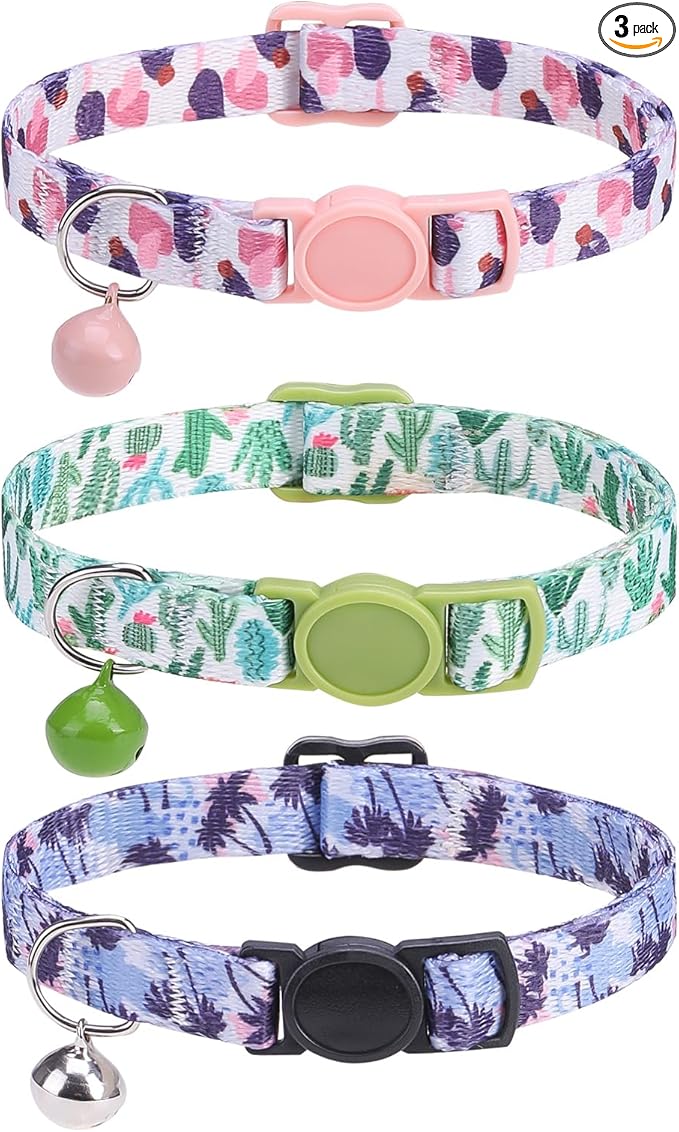 SCENEREAL Breakaway Cat Collar with Bells, Safety Buckle Soft Adjustable Cats Collars for Spring Summer Daily Wearing, Kitten Puppy Pink Personalised Collars for Dogs Girl Boy